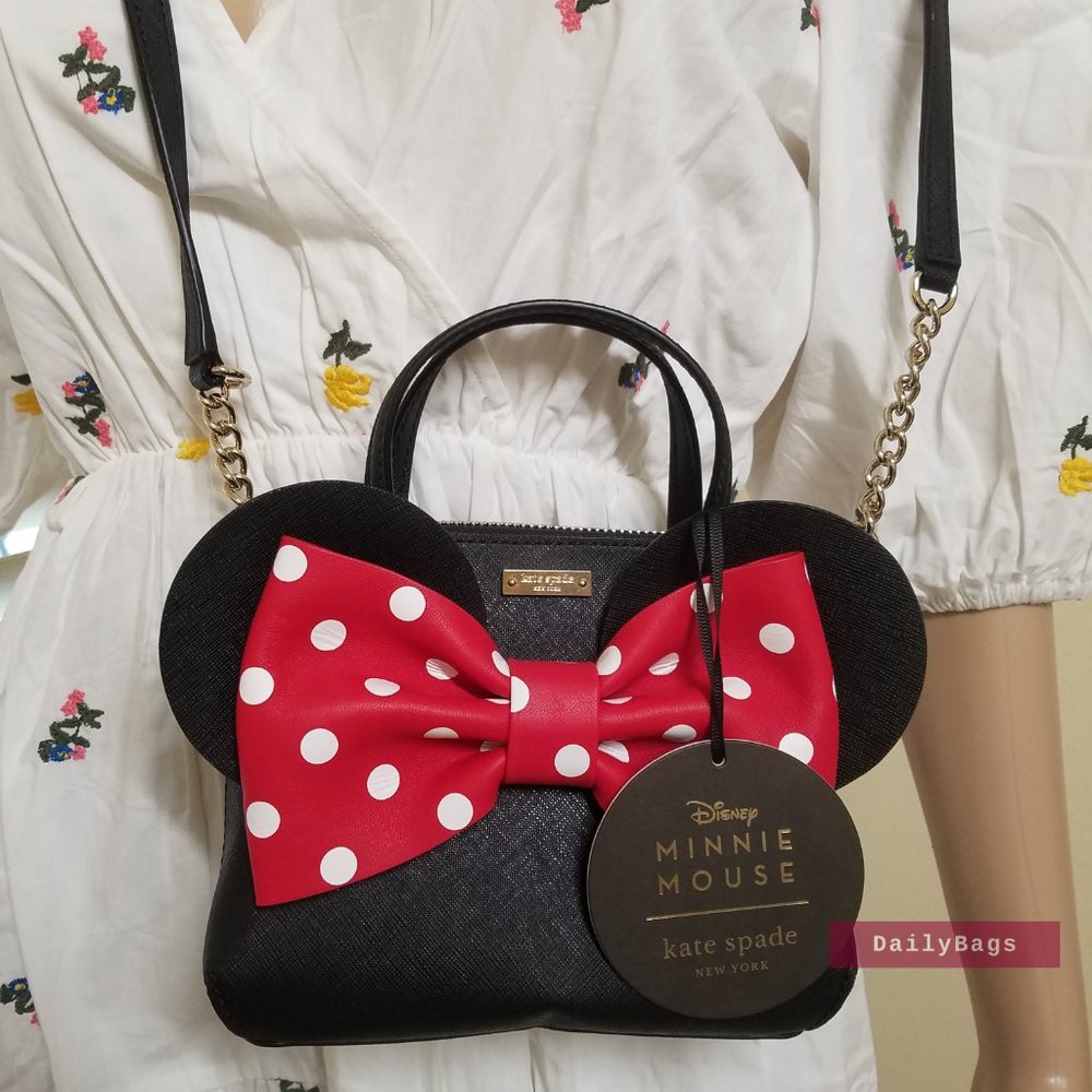 BEAUTIFUL RED POLKA DOT WHITE BLACK MINNIE MOUSE WITH EARS CROSSBODY KATE SPADE